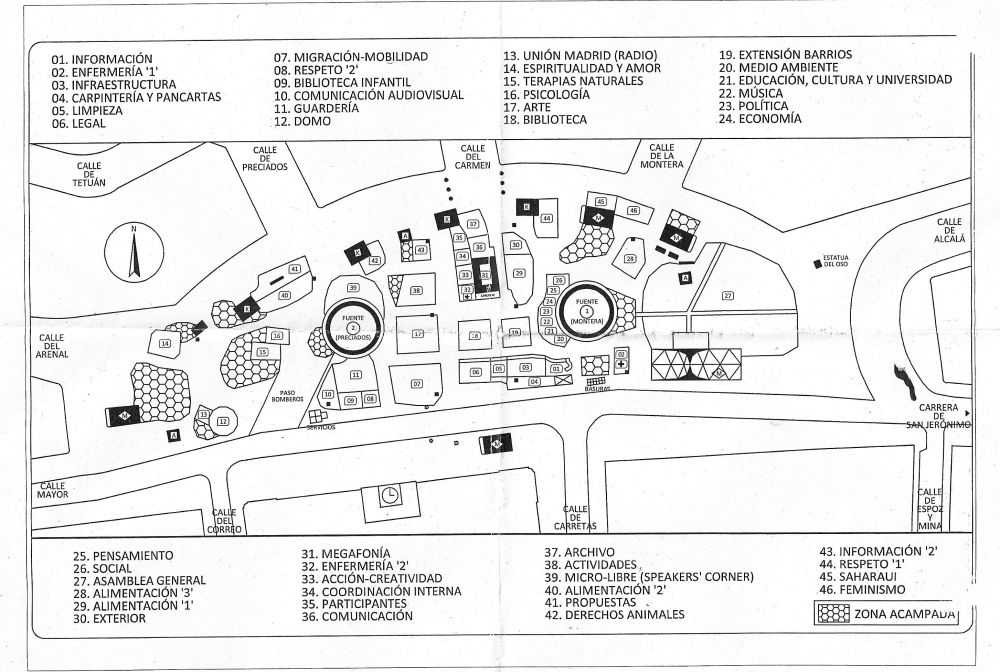 grondplan van het kamp op Puerta del Sol derde week