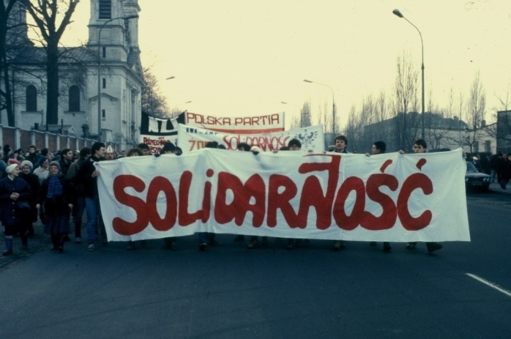 Betoging van de Vrije Vakbond Solidarność begin jaren 1980